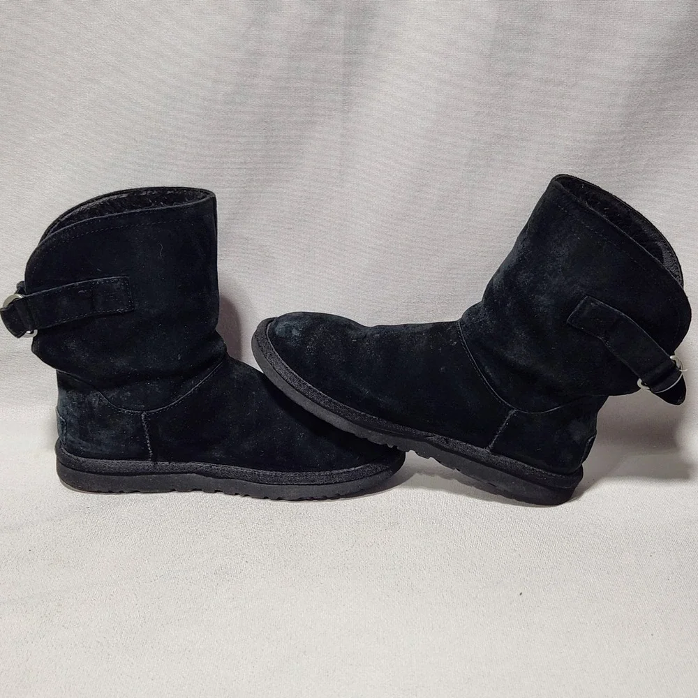 UGG Australia Remora Black Suede‎ Shearling Mid Calf Boots Womens 6